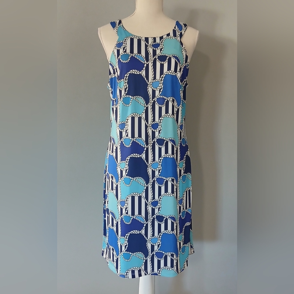Jean-Pierre Klifa Sleeveless Blue Nautical Stripe Midi Dress